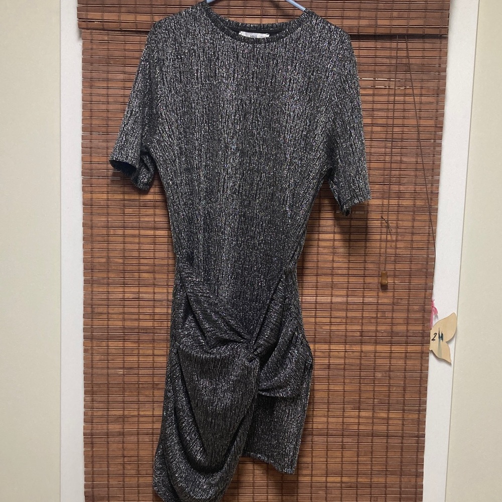 MNG Metallic Black and Gray Asymmetrical Dress